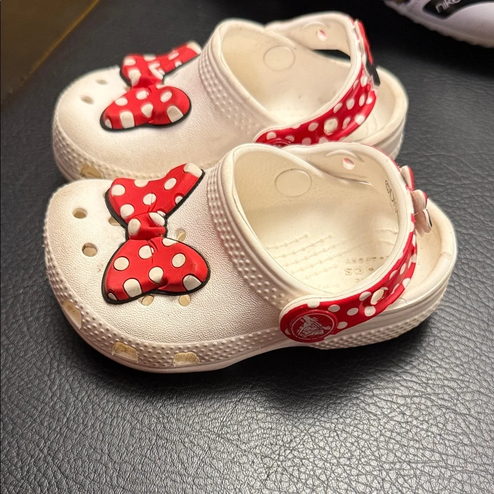 CROCS Kids White Clogs with Red Polka Dot Bow Accent